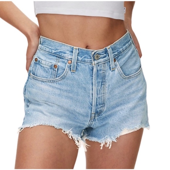Levi's 501 Original Button Fly High Waist Destroyed Cutoff Denim Shorts Size 29 - Picture 1 of 16